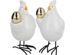 Gallina Decorativa Con Uovo D'oro, Statuetta Pasquale In Porcellana, Set Di Decorazioni Pasquali H12Cm, Confezione Da 2