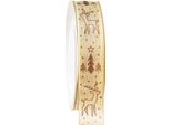 Nastro Regalo Natale Renna Crema Marrone 25 Mm X 18 M - Nastro Decorativo Per Regali Di Natale, Decorazioni Da Tavola, Ghirlanda Dell'avvento, Stile Casa Di Campagna, Con Bordo In Filo Metallico