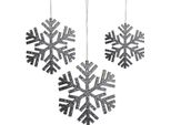 Fiocco Di Neve Grigio Da Appendere Ø8-12Cm Set Di 9 Decorazioni Natalizie Glitterate
