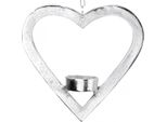 Portacandele Cuore Appeso Decorazione Matrimonio Avvento Metallo Argento 17,5Cm