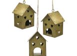 Ornamento Natalizio In Metallo Casa Vintage Oro 9,5 Cm - Set Di 3 Decorazioni Per Albero Di Natale