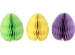 Decorazione Pasquale Uova Di Carta A Nido D'ape 20Cm In Piedi In Colori Pastello Verde Giallo Viola - Set Di 3 Decorazioni Da Tavolo