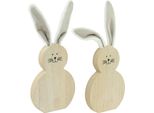 Coniglietto In Legno Decorazione Pasquale Orecchie Mobili Marrone Bianco Set Di 2 11,5×27 Cm