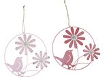 Anello Decorativo In Metallo Appeso Decorazione Fiori Uccello Rosa Rosa Ø30Cm Set Di 2 Primavera Decorazione Parete Decorazione Porta