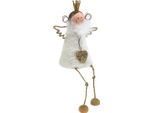 Angelo Figurina Decorazione Legno Metallo Natale Bianco 12Cm