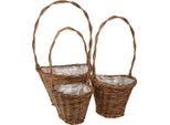Set Di 3 Cesti Di Fiori In Vimini Con Manico, Finitura Naturale