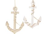 Ancora Marittima In Legno Bianco Decorazione Naturale 13,5×20 Cm 2 Pezzi
