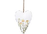 Cuori In Metallo Fiori Bianchi Stile Country Da Appendere Decorazione 14×1,5×20Cm 2 Pezzi