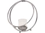 Lanterna Stile Vintage In Metallo Argento Con Cilindro In Vetro Ø33Cm Per Candele A Colonna Portacandele Decorazione Antica