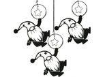 Decorazione Da Parete In Metallo Nero Gnomo Stella 15X17Cm Set Di 3 - Silhouettes Decorazione Per Parete Di Natale