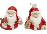 Figure Di Babbo Natale Con Animali Della Foresta, Decorazione Natalizia, In Poliresina, Set Di 2, 10Cm