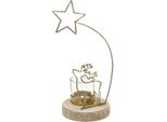 Porta Tealight Renna Poinsettia Metallo Decorazione Oro Ø10Cm H24Cm