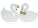 Cigni Decorativi Per Matrimonio In Legno Bianco E Oro Con Corona E Papillon 12X13 Cm Set Da 2 Decorazioni Da Tavola, 2 Pezzi