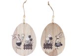 Uova Di Pasqua Appese Decorazione Uovo In Legno Motivo Coniglietto Bianco Natura 10Cm 6 Pezzi