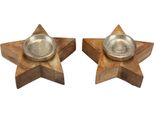 Porta Tealight Stella In Legno E Metallo 15X15X5Cm Per Natale E Decorazioni Set Di 2