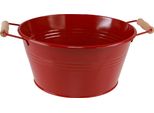 Ciotola Decorativa In Metallo Rosso Con Manici In Legno Fioriera Vintage Ø29Cm H14,5Cm