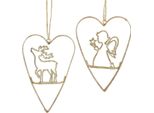 Decorazioni Natalizie In Metallo Cuori Oro Scintillanti Motivo Angelo Alce 12Cm Set Di 6