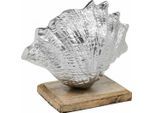Decorazione A Conchiglia In Metallo Argentato Con Base In Legno 16×19 Cm - Decorazione Marittima Da Tavolo