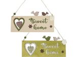 Decorazione Da Appendere In Legno Sweet Home Con Cuore E Fiori, 2 Pezzi