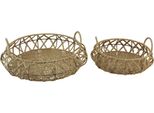 Ciotola Decorativa Intrecciata In Fibre Di Bastone Con Struttura E Manici In Metallo