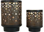 Elegante Portacandele Stelle In Metallo Nero/Oro Decorazione Da Tavolo Natale Set Di 2 H13,5Cm/19Cm