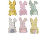 Decorazione Pasquale In Legno Set Coniglietto Colori Pastello 8,5×16Cm 6 Pz. Decorazione Davanzale Della Finestra