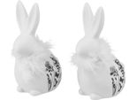 Ceramica Coniglietto Bianco Seduto Pasqua Decorazione Fiori Piume Decorazione Da Tavolo 9×7×14Cm Set 2 Pezzi