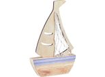 Decorazione Barca A Vela In Legno Naturale Azzurro Marittimo 25,5X16,5 Cm Set Da 3, 3 Pezzi