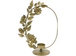 Elegante Porta Tealight Dorato Con Anello Decorativo, Fiori E Design A Cono, H29,5 Cm