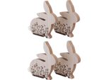 Coniglietti Pasquali In Legno Decorativi Marroni Naturali Seduti Decorazione Da Tavola Primaverile 18,5X18 Cm Set Da 4, 4 Pezzi