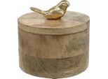Portagioie Uccello Primavera Legno Di Mango Decorazione Scatola Legno Natura Oro Ø12Cm
