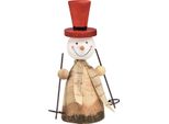 Decorazione Pupazzo Di Neve In Legno Rosso Natura 20,5Cm Decorazione Da Tavola Natalizia Fatta A Mano