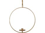 Portacandele A Sospensione Vintage Ø38Cm Decorazione In Metallo Dorato, Anello Per Candele A Bastoncino, H48Cm, Look Scandi