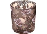 Portacandela In Vetro Con Garofani Marroni E Argento 8 Cm, Set Da 4 Pezzi, Decorazione, 4 Pezzi
