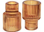 Elegante Portacandele A Bastoncino In Vetro Arancione E Porta Tealight, Altezza 8 Cm, Design Retrò, Set Da 4
