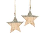 Stella Decorativa In Legno Mica 14,5 Cm Set Natalizio 2 Pezzi