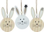 Appendino Decorativo In Legno Teste Di Coniglietto Naturale Bianco Oro Glitter Decorazione Pasquale 10,5 Cm Set Di 8
