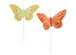 Farfalle Decorative In Filo Metallico Arancione E Giallo Con Piume 7X11 Cm, Set Da 12 Pezzi, 12 Pezzi