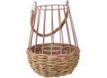 Lanterna Rosa Con Manico In Canapa E Vaso Per Candele Ø18Cm H22Cm, Creatore Di Atmosfera Per Interni Ed Esterni