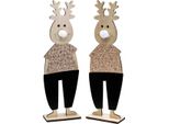 Renna In Legno Figura Decorativa Di Natale 12×6,5 Cm H45 Cm Set Di 2 Decorazioni Festive Dell'avvento