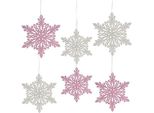 Decorazione Romantica In Legno Fiocchi Di Neve Rosa/Bianco 8-12Cm Set Da 12