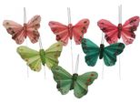 Mini Farfalla Su Filo Rosso Verde 6,5Cm 12Pz Decorazione Colore Mix