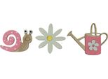 Decorazione In Legno A Spaglio Fiori Rosa Lumache Annaffiatoi 4Cm 36Pz