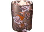 Lanterna Decorativa In Vetro 3D Con Peonie Argento Marroni 12,5 Cm, Set Da 2 Pezzi, 2 Pezzi