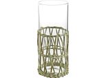 Vaso Cilindrico In Vetro Con Erbe Intrecciate Deco Ø8Cm H21,5Cm Vaso Decorativo Estivo