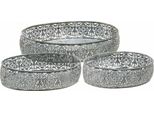 Ciotola Decorativa In Metallo Ovale Grigio Vintage Set Di 3, Motivo Floreale, Decorazione Versatile