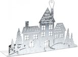 Decorazione Natalizia Porta Tealight Città In Metallo 20Cm Argento