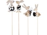 Coniglietto Pasquale Fiori Adesivi Decorazione Bianco Nero Legno Naturale Set 12 Pezzi Pasqua Primavera