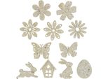 Decorazioni Sparse In Legno Bianco Primavera Pasqua Decorazioni Da Tavola Materiale Per Bricolage Coniglietti Farfalle, 64 Pezzi, 64 Pezzi