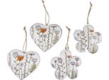 Decorazione Da Appendere In Metallo Cuori Vintage Fiori Bianchi 10Cm 4 Pezzi - Decorazione Per La Primavera E L'estate